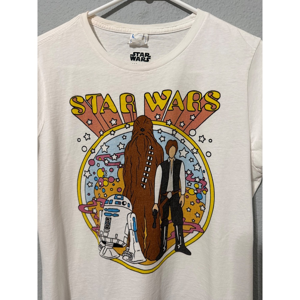 Star Wars Han Solo Chewbacca R2-D2 Graphic Tee Large White Womens Large Cotton